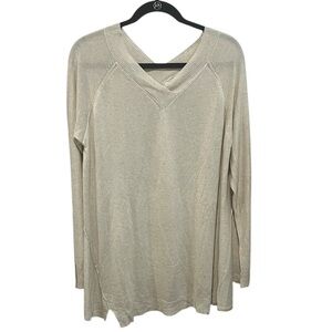 Noen tan linen viscose linen blend double v neck tunic sweater size large